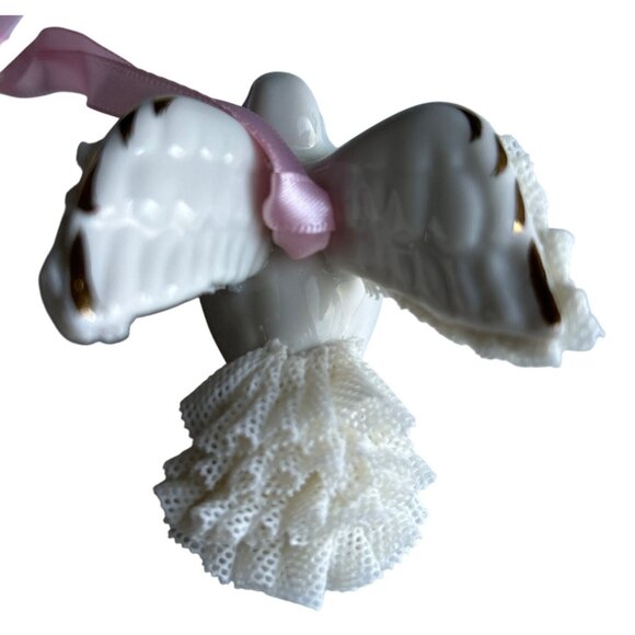 Irish Dresden Porcelain Dove Ornament With Pink Ribbon & Lace Detailing - Picture 3 of 10